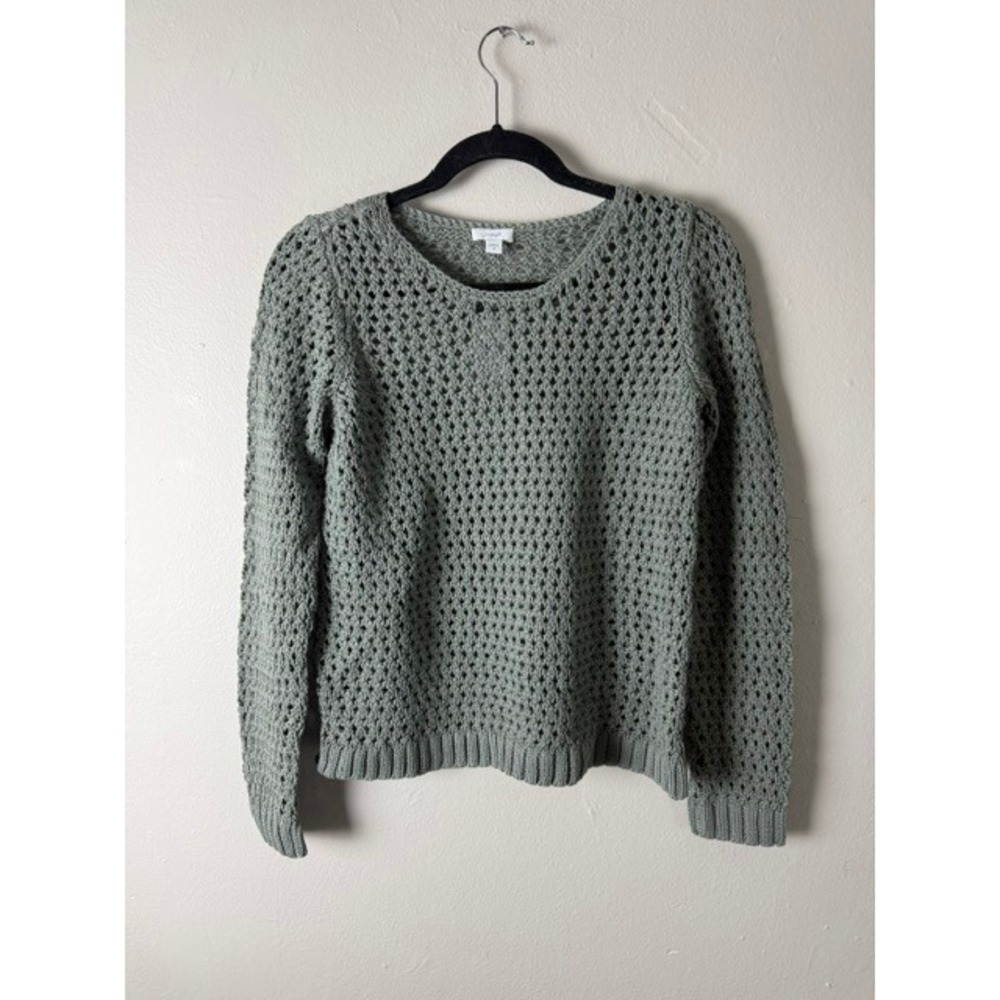 Pure Jill J. Jill Open Knit Sweater Moss Mist Green Pointelle Pullover XS New